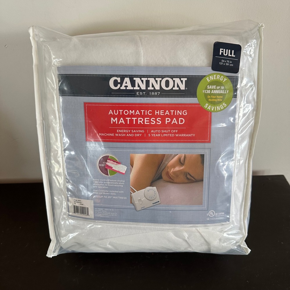 Cannon Full Size Automatic Heating Mattress Pad White Electric Heated Bedding